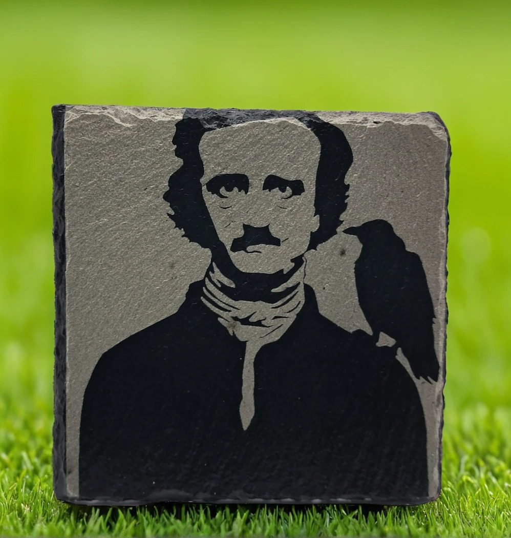 Handcrafted Edgar Allan Poe & Raven Slate Coaster - Gothic Literature Gift