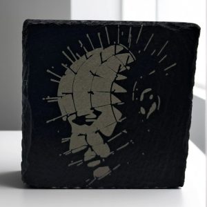 Handcrafted Engraved Square Slate Coaster - Pinhead Hellraiser Cenobite Art - Horror Fan Gift