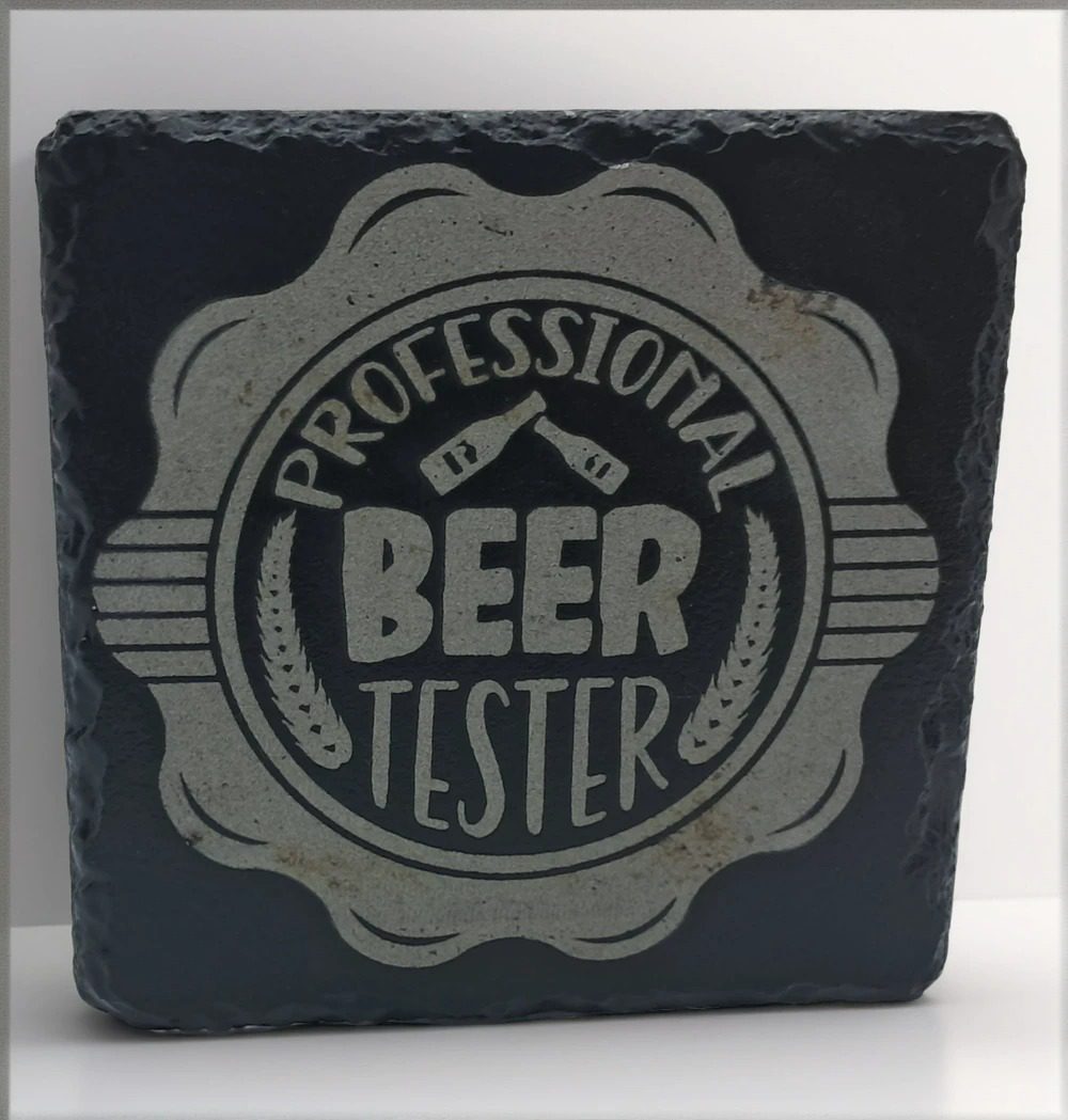 Handcrafted Slate Coaster: "Professional Beer Tester" Engraved Square Drink Mat - Funny Beer Lover Gift