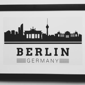 Berlin City Skyline A4 Black Framed Print - Minimalist Germany Decor Gift