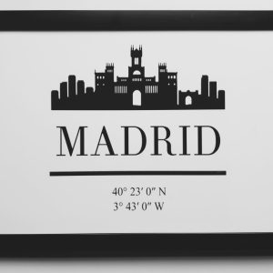 Madrid City Skyline Silhouette Print | Black Framed A4 Spain Architectural Decor