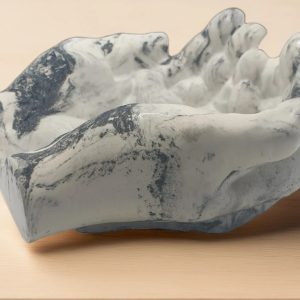 Handmade Artisan Hand Bowl Trinket Dish - Black & White Marbled Eco Resin Catchall