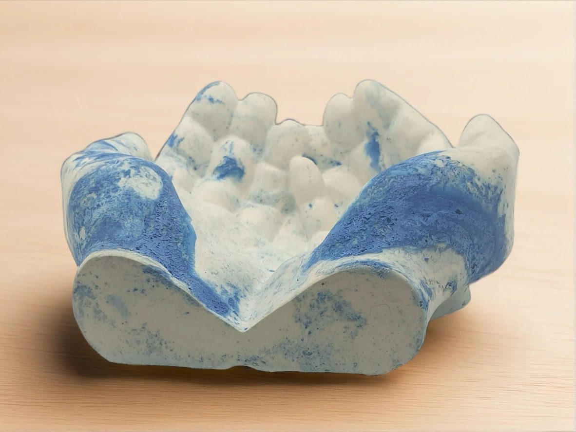 Handmade Artisan Hand Bowl Trinket Dish - Blue Marbled Eco Resin Catchall