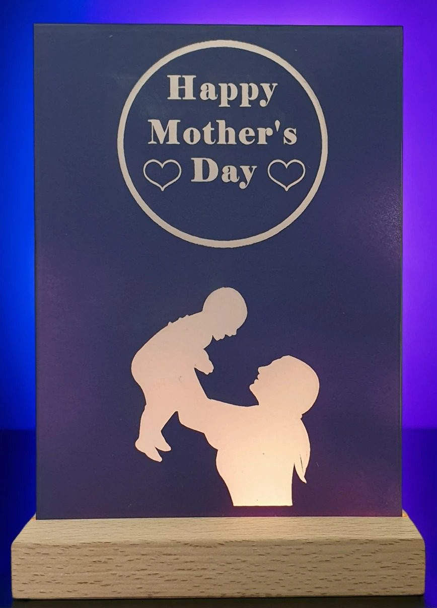 Handmade A6 Acrylic "Happy Mother's Day" Mother & Baby LED Plaque - USB Gift