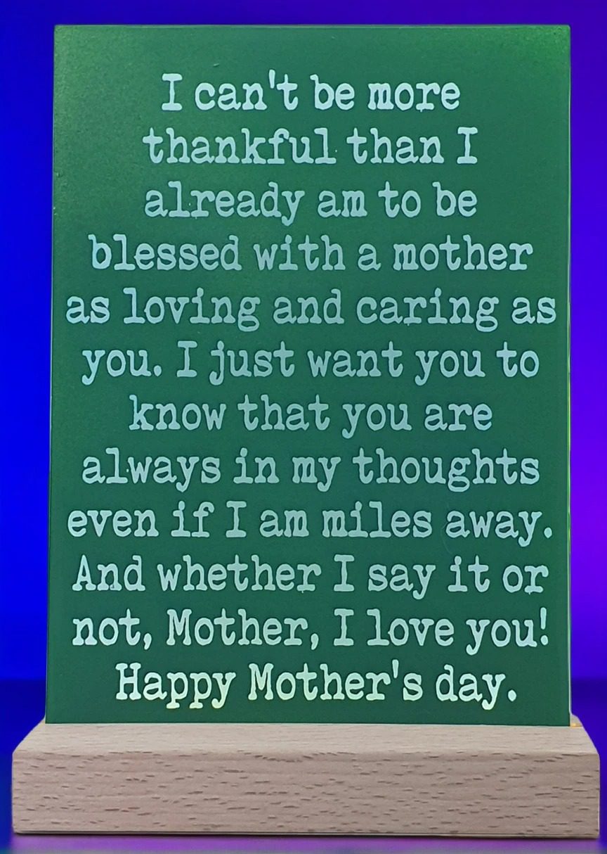 Handmade A6 Acrylic "Thankful for Mother" LED Plaque - USB Mother's Day Gift