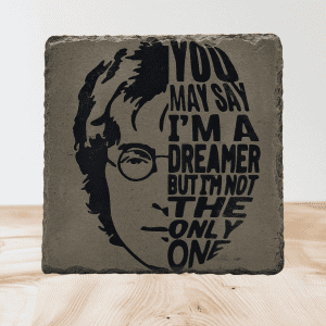 Handcrafted Engraved Slate Coaster - John Lennon Portrait & "Dreamer" Lyric - Music Lover Gift