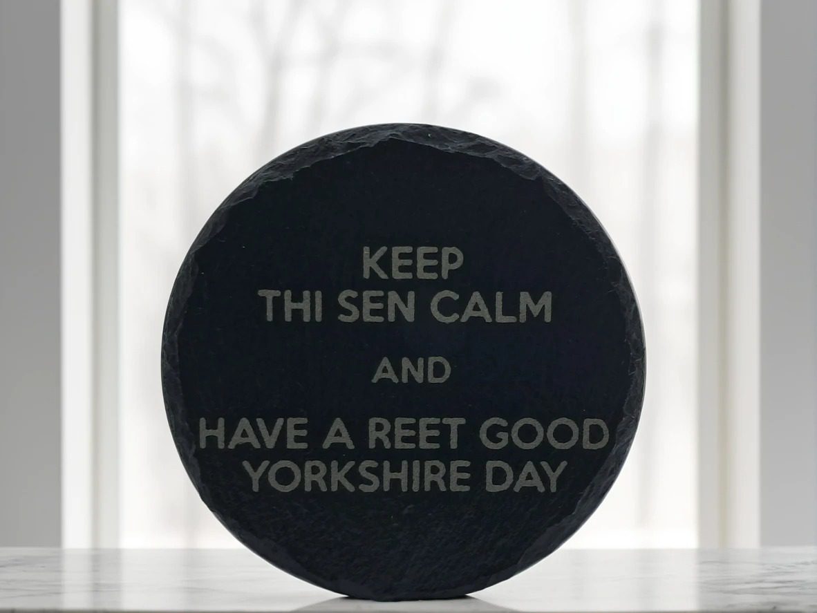 Handmade Round "Keep Thi Sen Calm" Yorkshire Coaster - Handcrafted Humour Gift