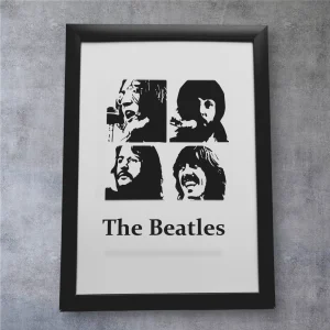 The Beatles Silhouette Print - A4 Black Framed Fab Four Pop Art Collage