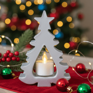 Glimmering Silver Christmas Tree Tealight Holder | Elegant Holiday Decor