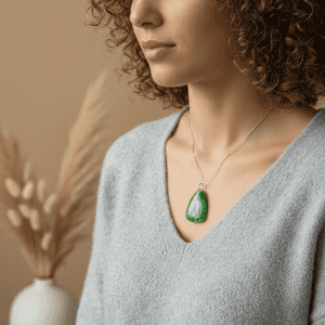 Handcrafted Teardrop Resin Necklace: Luminous Emerald Green Swirl