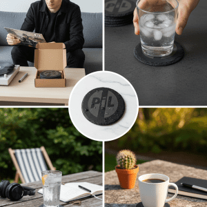 PiL Logo Handcrafted Round Slate Coaster