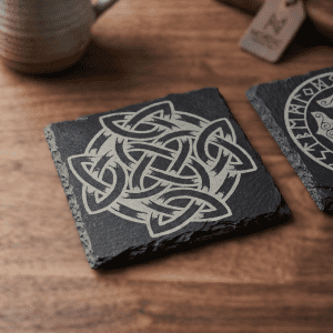 Celtic Knot Engraved Slate Coaster – Ancient Eternal Shield Design