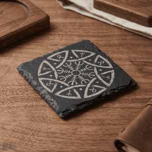 Viking Aegishjalmur Slate Coaster – Helm of Awe Norse Decor