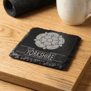 Traditional White Rose of Yorkshire Slate Coaster – Heritage Gift