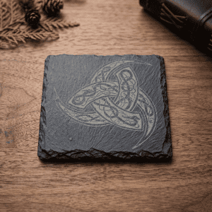 Triple Horn of Odin Engraved Slate Coaster - Norse Mythology Decor