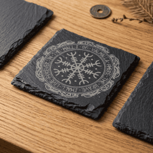 Gemini said Norse Vegvisir Engraved Slate Coaster – Viking Compass Decor