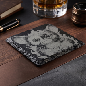Gizmo Gremlins Laser Engraved Natural Slate Coaster | Classic 80s Movie Fan Gift