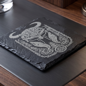 Viking Warrior Engraved Natural Slate Coaster | Nordic Mythology Home Decor