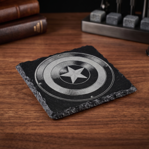 Captain America Shield Laser Engraved Natural Slate Coaster | Superhero Fan Gift