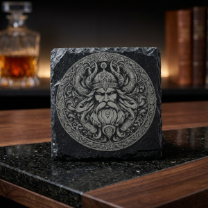 Odin All-Father Laser Engraved Natural Slate Coaster | Norse Mythology Decor