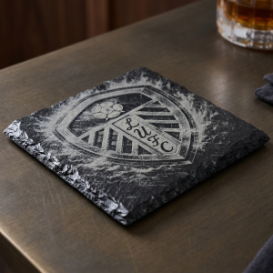Leeds United AFC Crest Laser Engraved Natural Slate Coaster | Elland Road Fan Gift