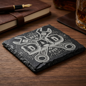 Best Dad Ever Laser Engraved Natural Slate Coaster | Father's Day Gift for Mechanic or DIY Fan