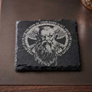 Viking Warrior Quote Laser Engraved Natural Slate Coaster | Norse Mythology Decor