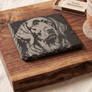 Hand-Engraved Retriever Portrait Slate Coaster