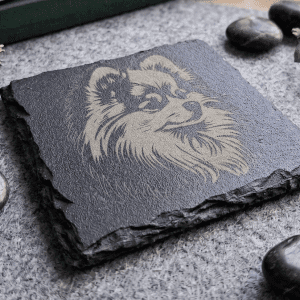Hand-Engraved Pomeranian Slate Coaster