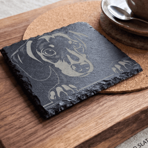 Hand-Engraved Dachshund Slate Coaster