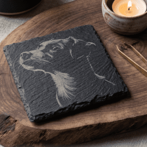 Engraved Dog Portrait Square Coaster