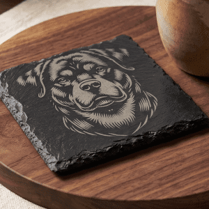 Hand-Engraved Rottweiler Slate Coaster
