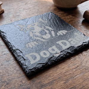 Hand-Engraved "Dog Dad" Peeking French Bulldog Slate Coaster