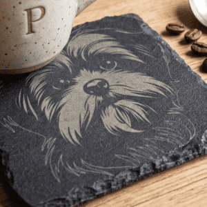 Hand-Engraved Shih Tzu Slate Coaster